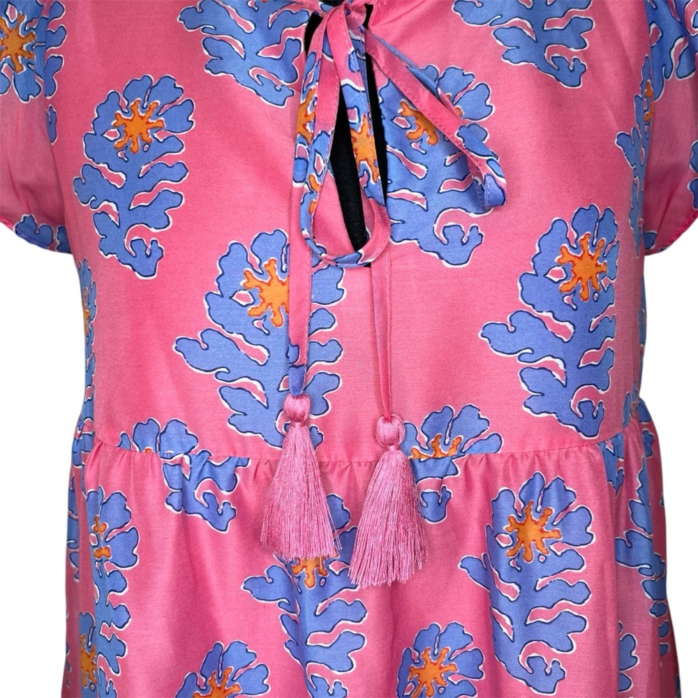 J. Marie Piper Ruffle Dress Pink Floral Tiered Mini - Size Small - Picture 5 of 7